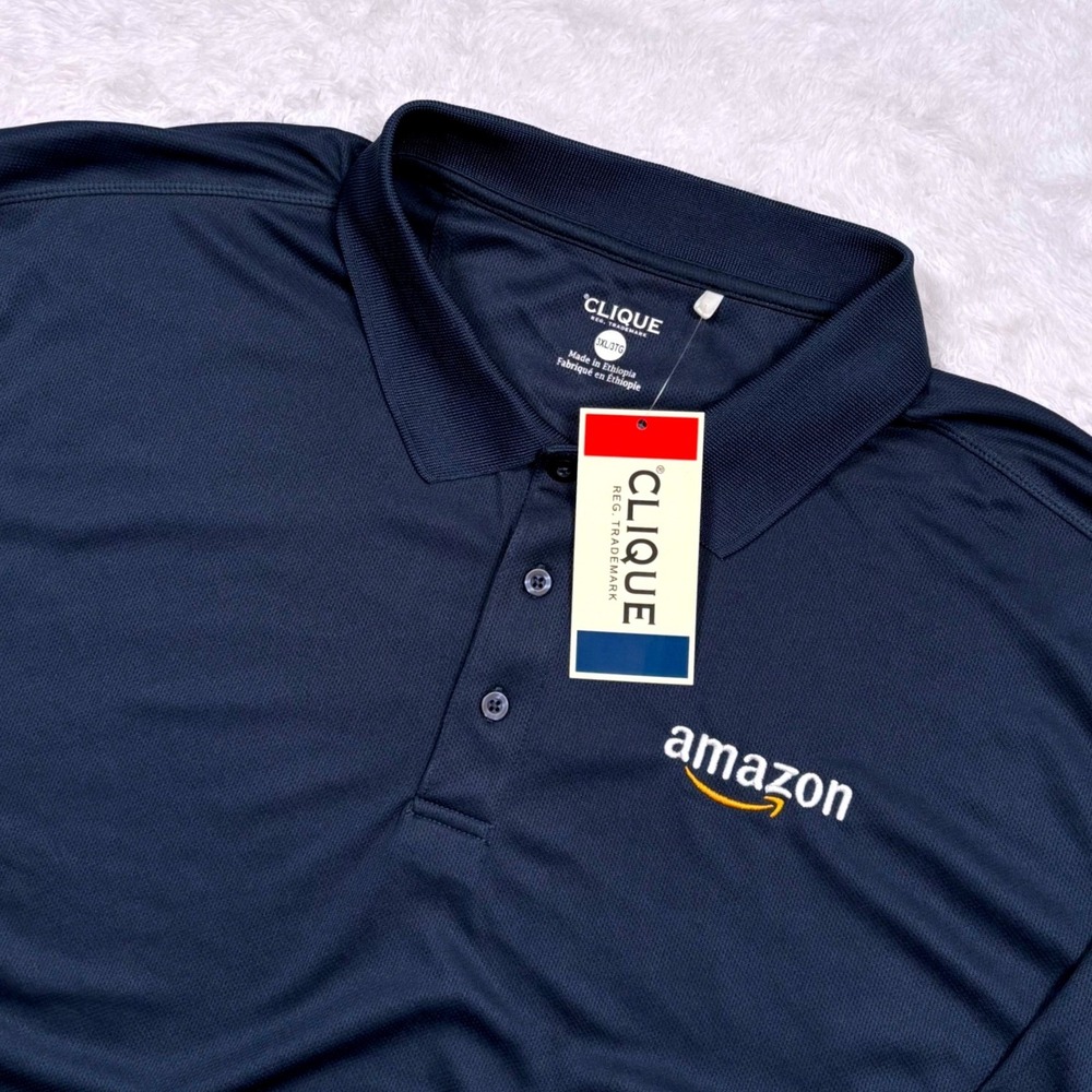 Amazon Smile Logo Polo Shirt Mens 3XL Navy Blue Performance Short Slv Employee